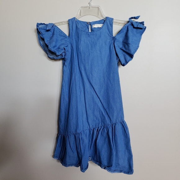 Zara Other - Zara girls soft denim cold shoulder ruffle dress